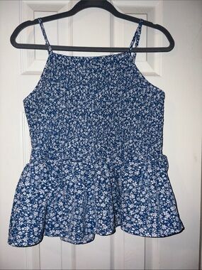 Blue Floral Smocked Peplum Camisole